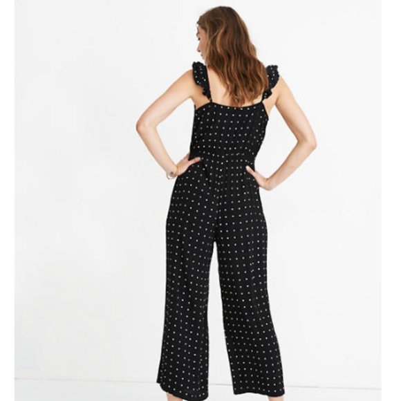 Madewell Ruffle-Front Wrap Jumpsuit in Grid Dot - Picture 3 of 8